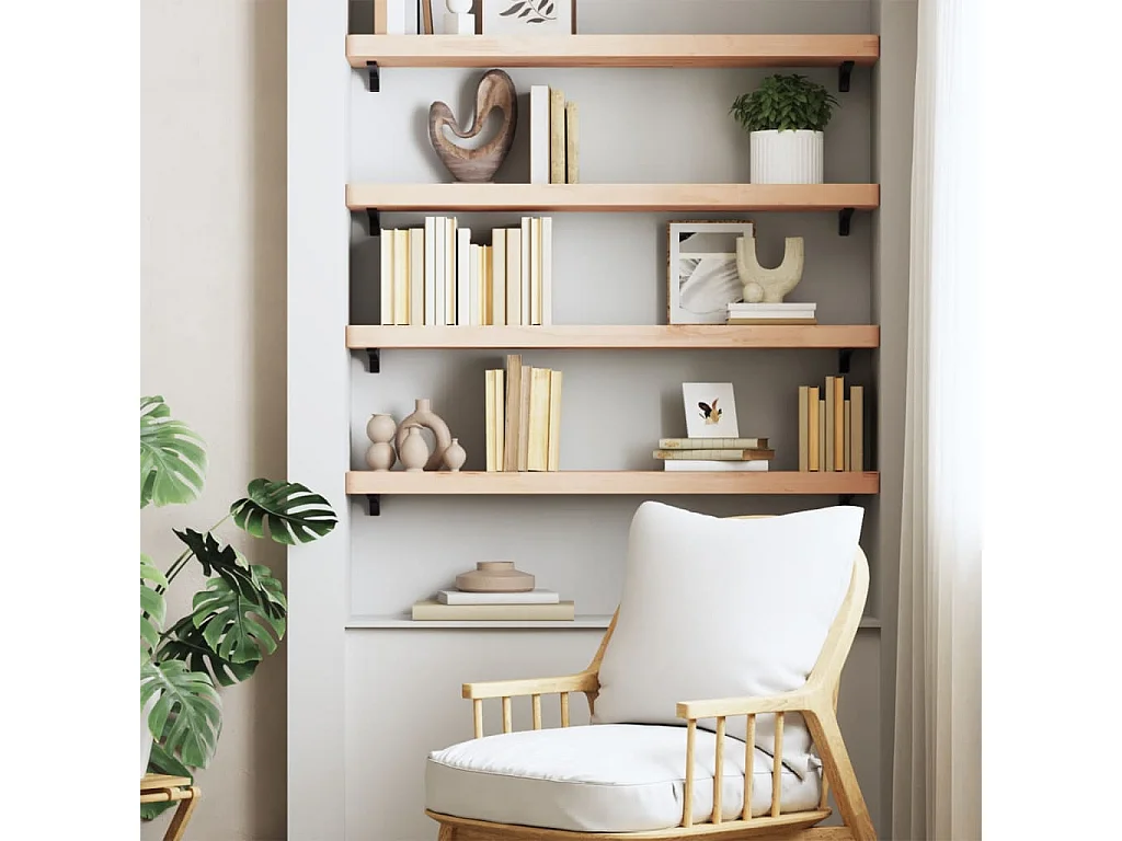 Estante de pared madera maciza de haya 100x20x4 cm ES33321