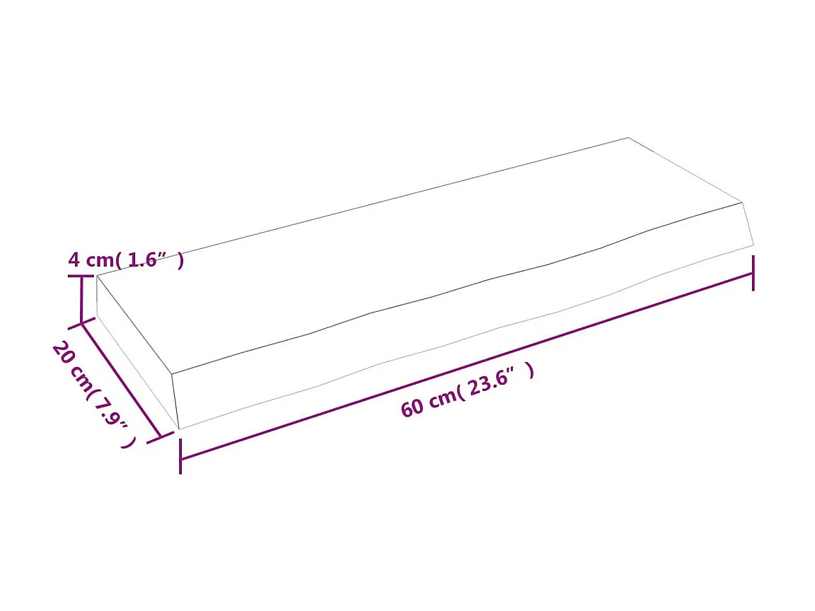 Étagère murale 60x20x4 cm bois de chêne massif non traité SDD29357 BonneVie Meuble