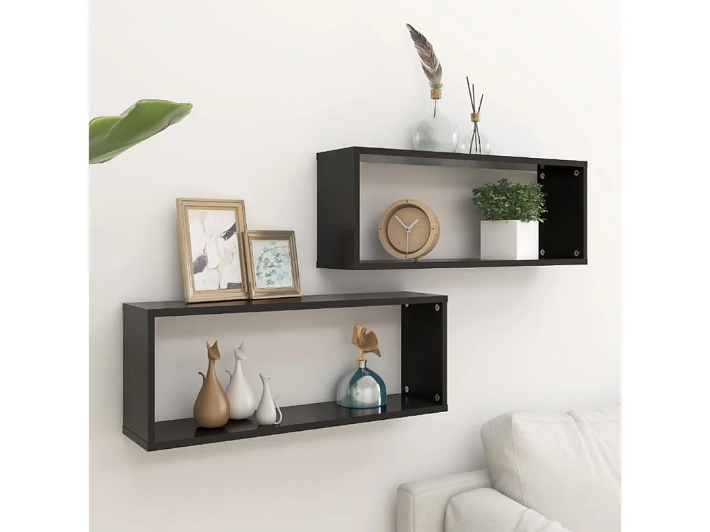 Estante cubo de pared 2 uds contrachapado negro 60x15x23 cm ES75129