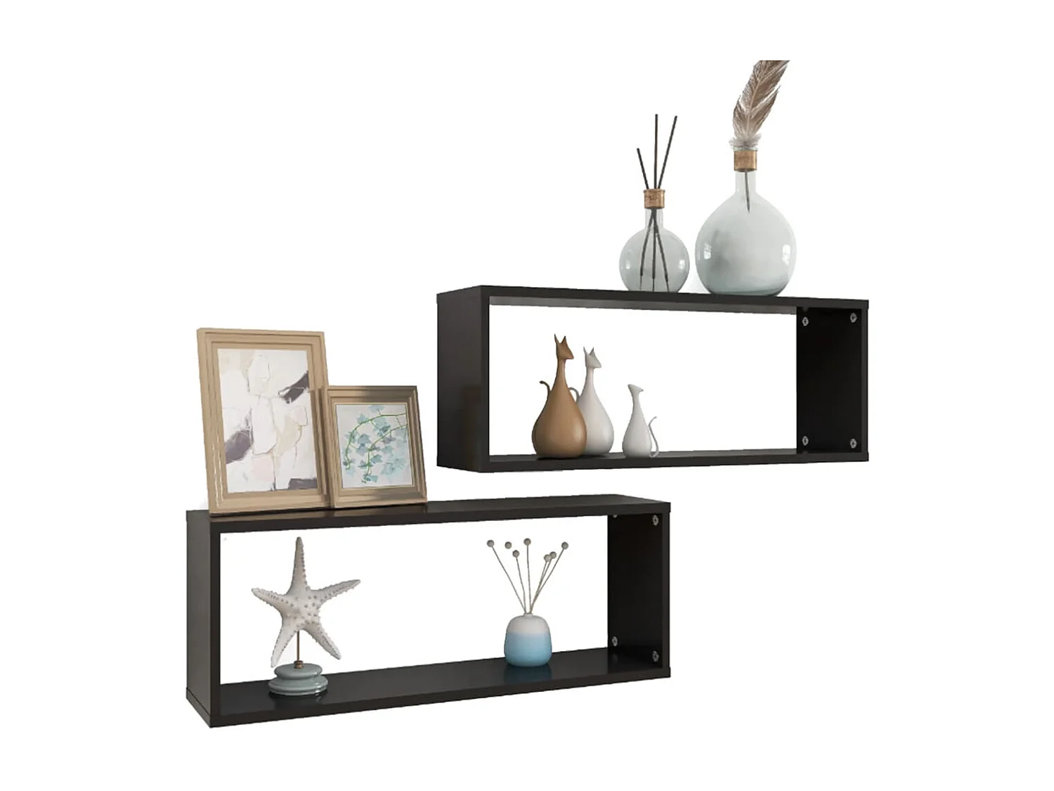 Estante cubo de pared 2 uds contrachapado negro 60x15x23 cm ES75129