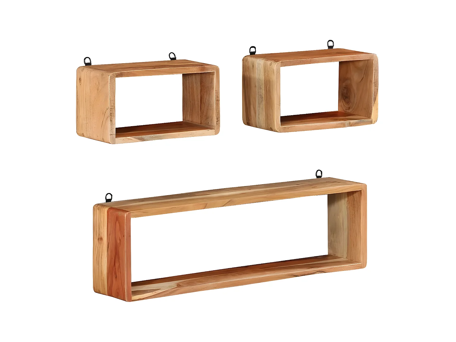 3-delige Wandschappenset kubus massief acaciahout NL495050