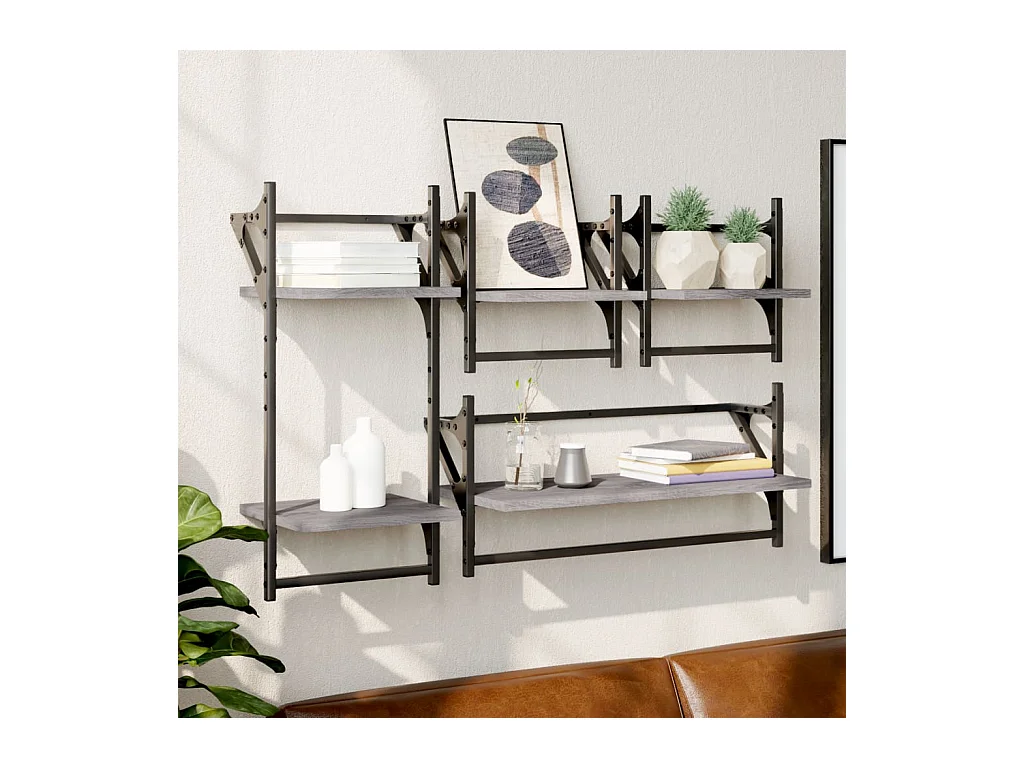 Ensemble d'étagères murales avec barres 4 pcs sonoma gris OFR20437 BonneVie Meuble