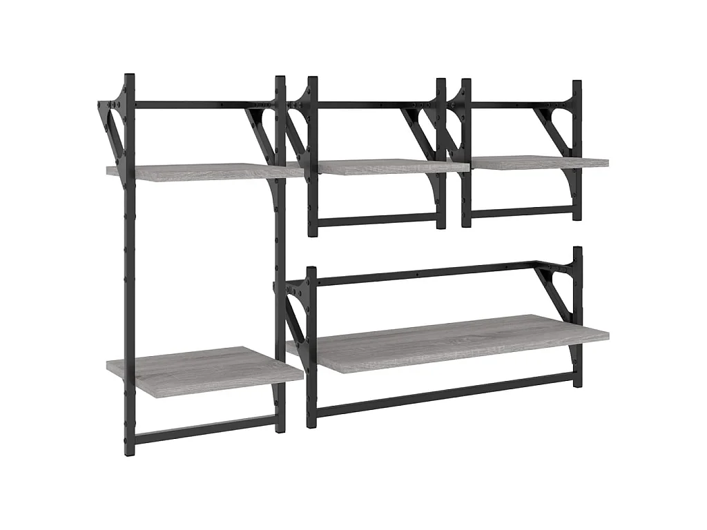 Ensemble d'étagères murales avec barres 4 pcs sonoma gris OFR20437 BonneVie Meuble