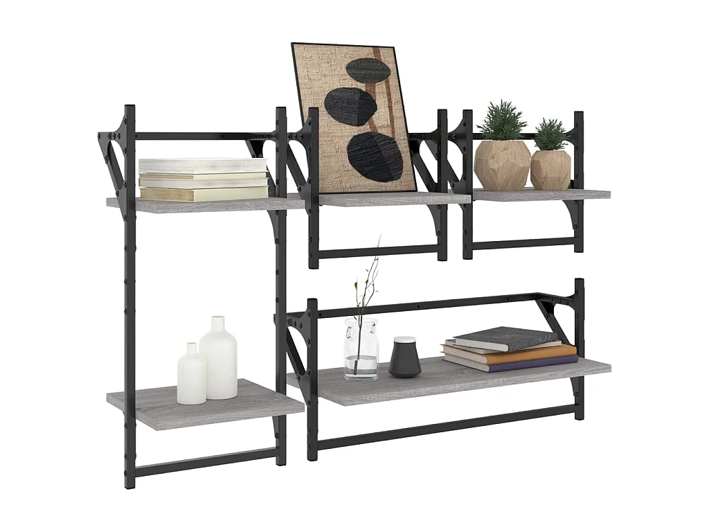 Ensemble d'étagères murales avec barres 4 pcs sonoma gris OFR20437 BonneVie Meuble