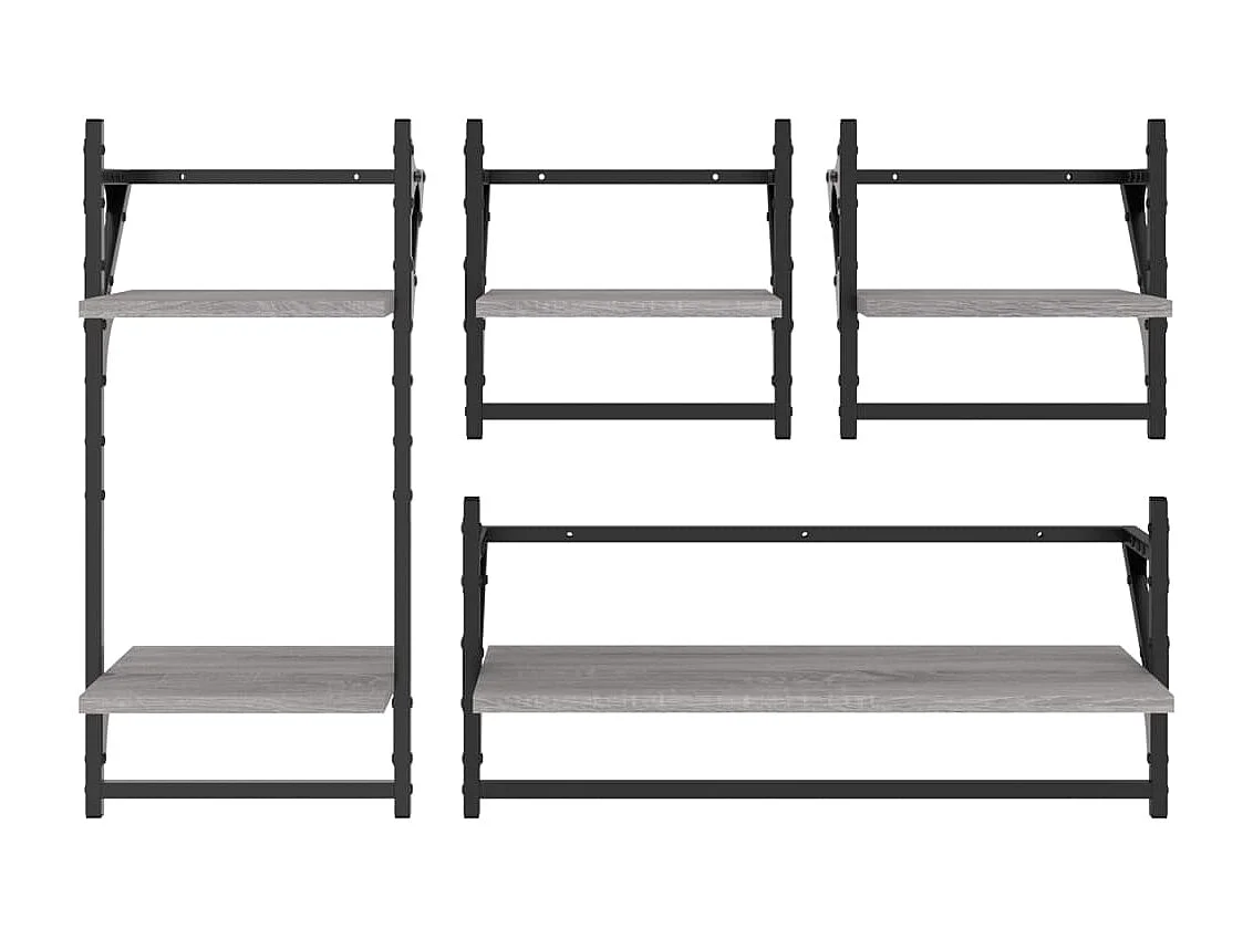 Ensemble d'étagères murales avec barres 4 pcs sonoma gris OFR20437 BonneVie Meuble
