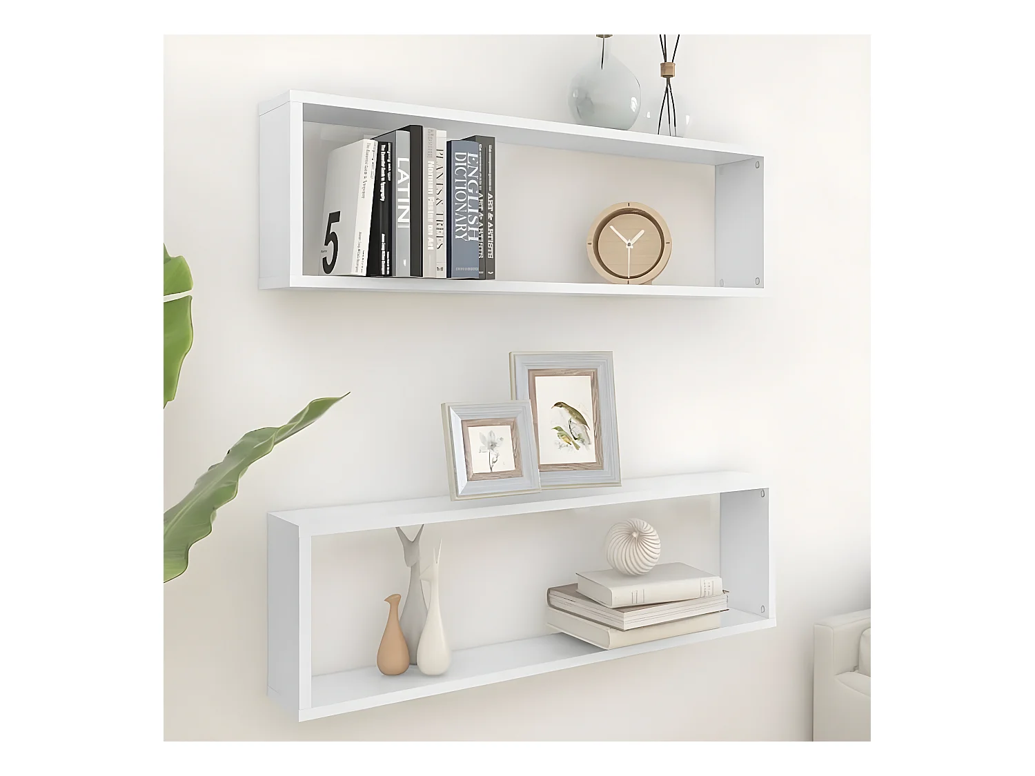 Étagères cube murales 2 pcs Blanc 100x15x30 cm Aggloméré OFR74641 BonneVie Meuble