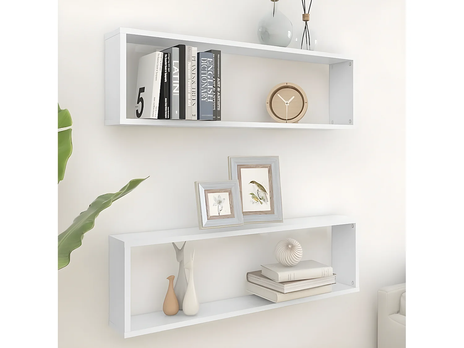 Wandschappen kubus 2 st 100x15x30 cm bewerkt hout wit NL860252