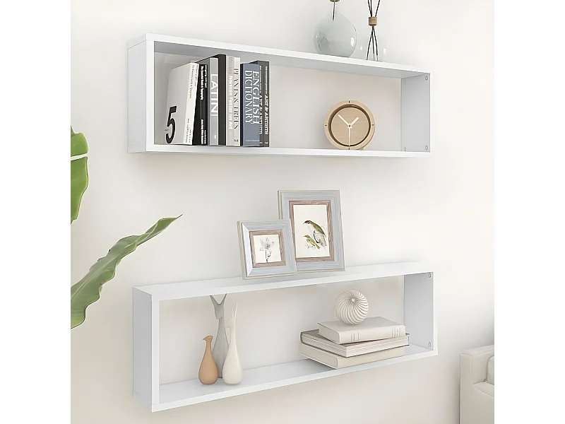 Étagères cube murales 2 pcs Blanc 100x15x30 cm Aggloméré OFR74641 BonneVie Meuble
