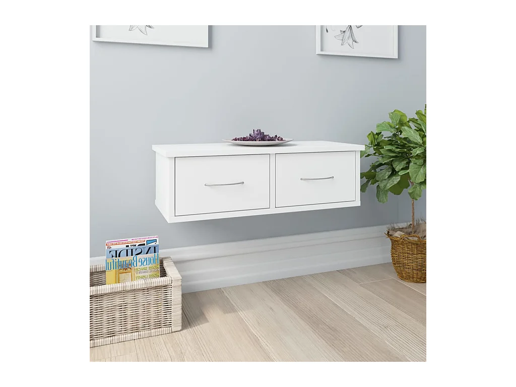 Étagère murale et tiroirs Blanc 60x26x18,5 cm Bois d'ingénierie OFR64230 BonneVie Meuble