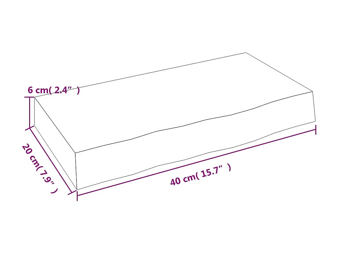 Étagère murale 40x20x6 cm bois de chêne massif non traité OFR55768 BonneVie Meuble