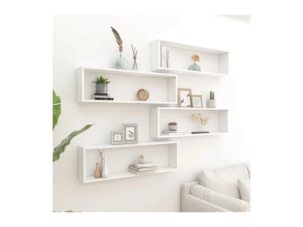 Étagères cube murales 4 pcs Blanc 100x15x30 cm Aggloméré OFR36400 BonneVie Meuble