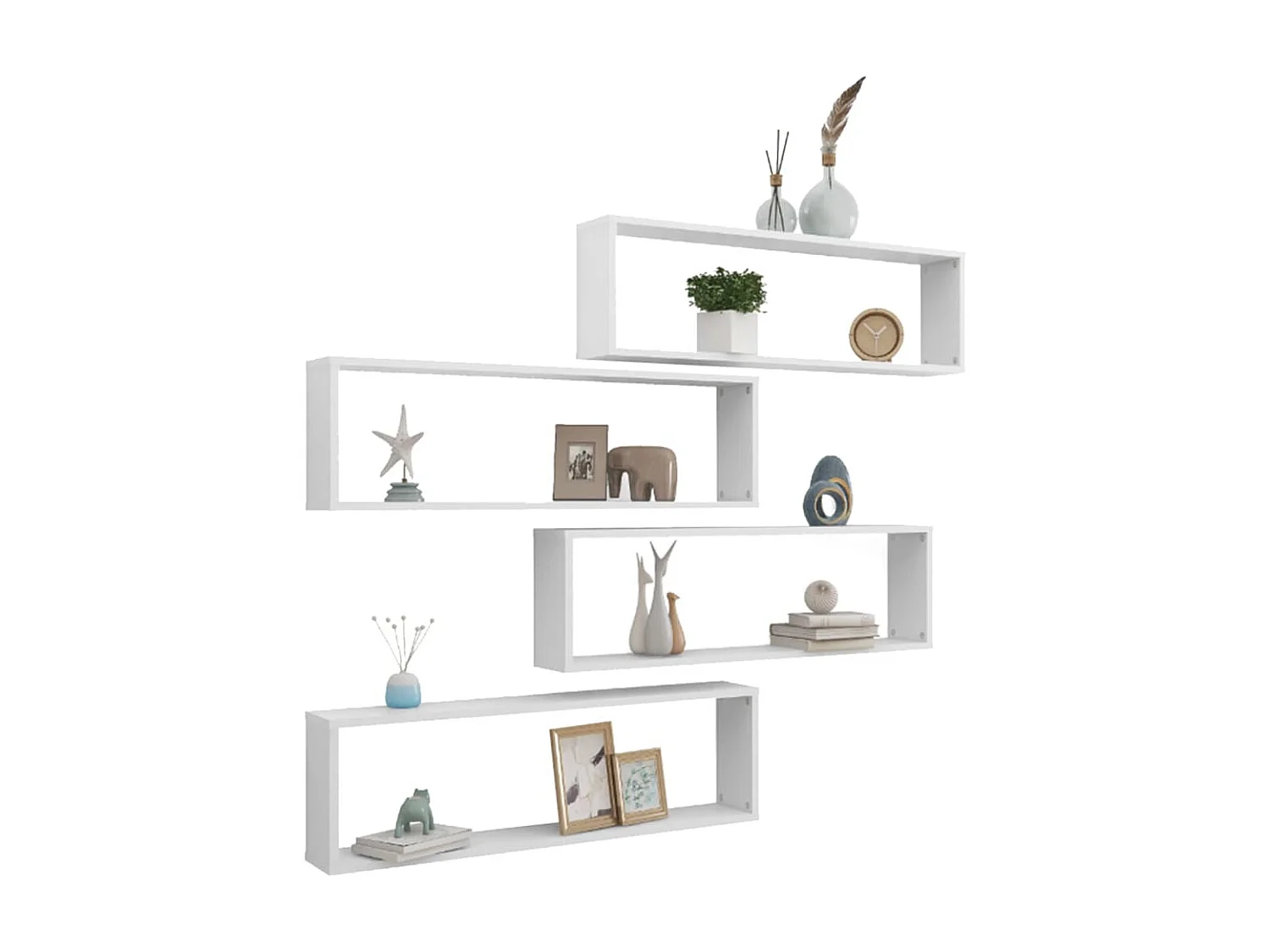 Étagères cube murales 4 pcs Blanc 100x15x30 cm Aggloméré OFR36400 BonneVie Meuble