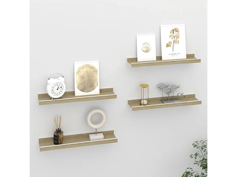 Wandschappen 4 st 40x9x3 cm wit en sonoma eikenkleurig NL538748