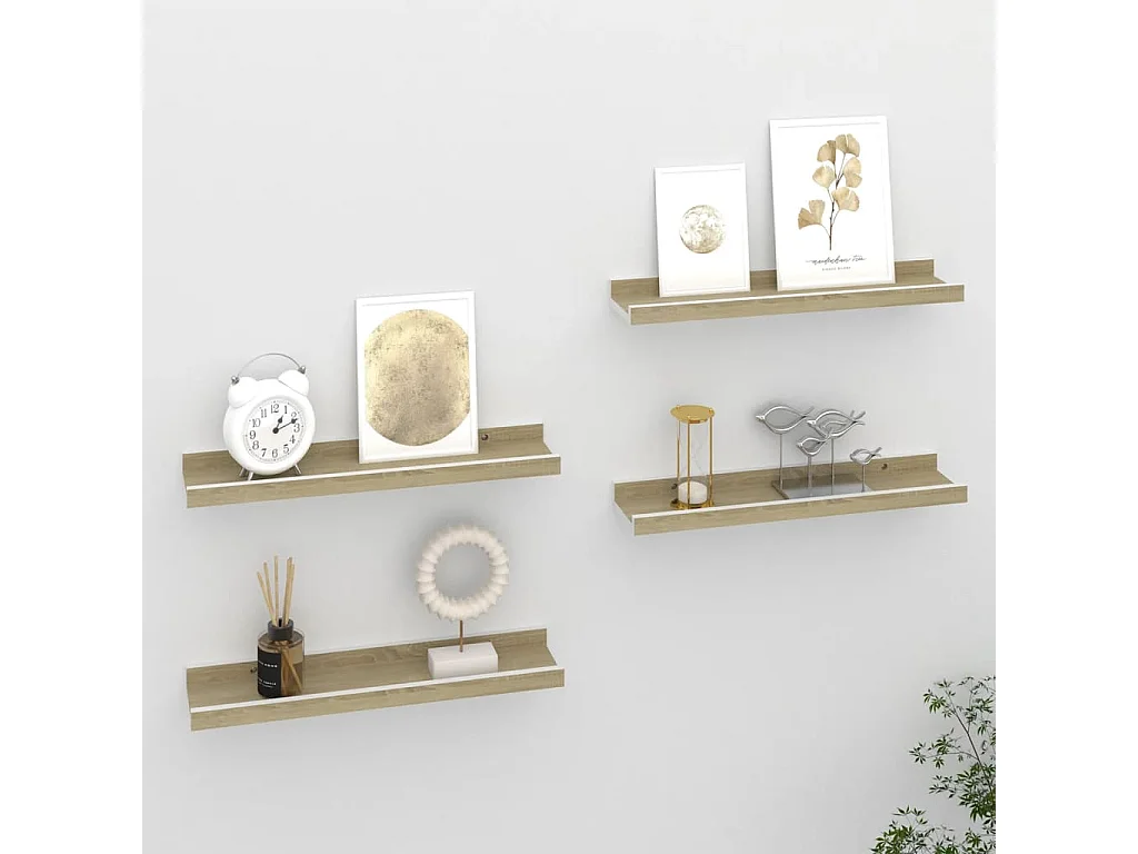 Prateleiras de parede 4 pcs 40x9x3 cm branco e carvalho sonoma PT956323