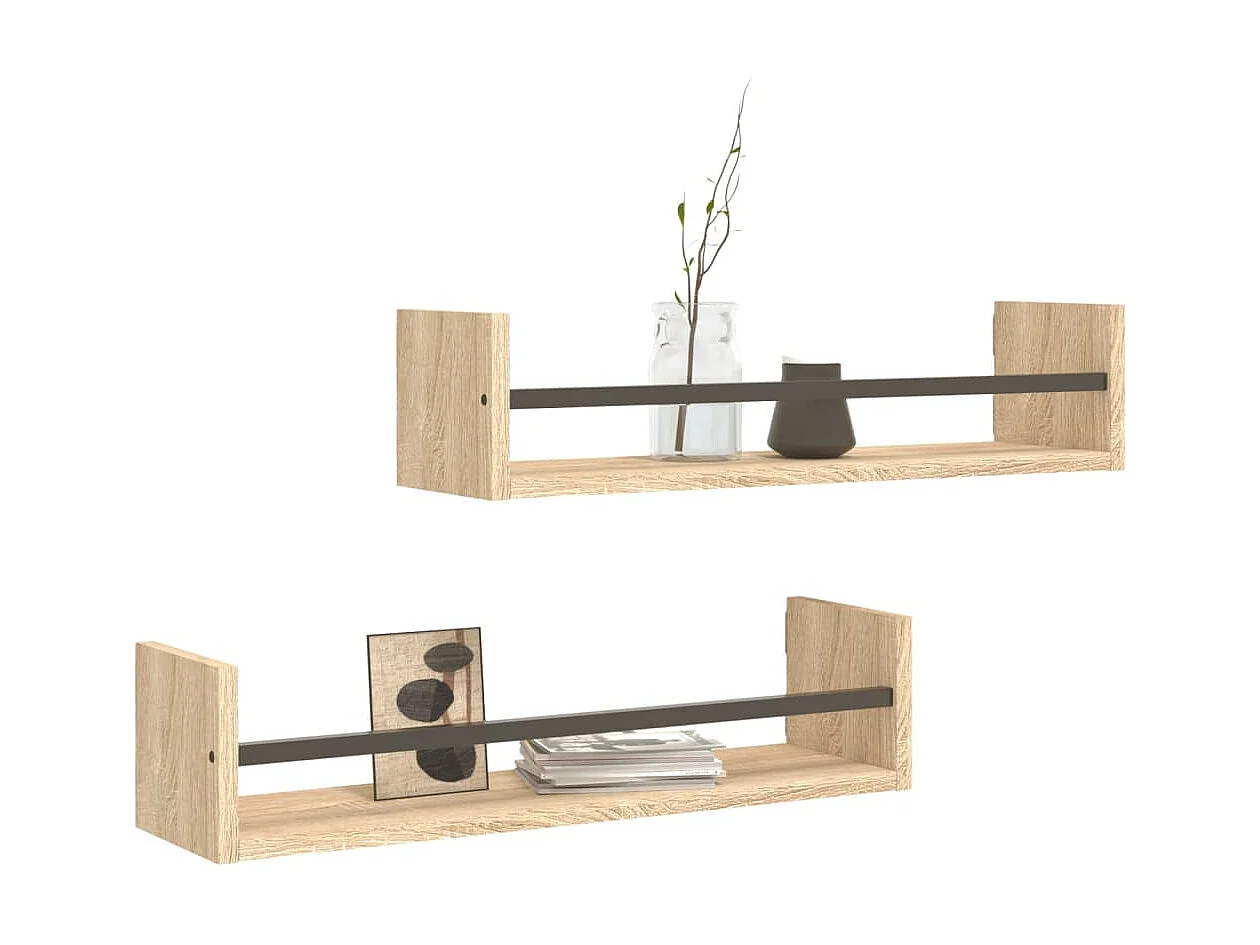 Wandschappen met stangen 2 st 60x16x14 cm sonoma eikenkleurig NL340451