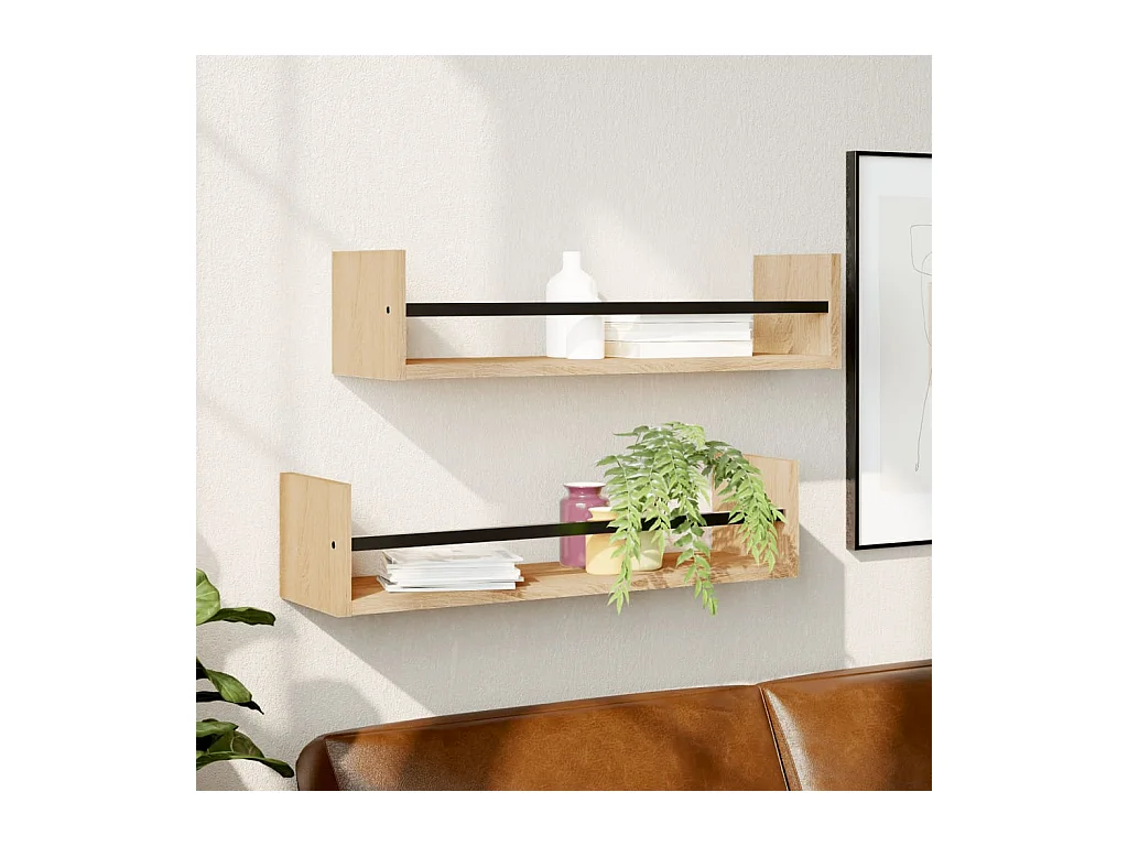 Étagères murales avec barres 2 pcs chêne sonoma 60x16x14 cm OFR13712 BonneVie Meuble