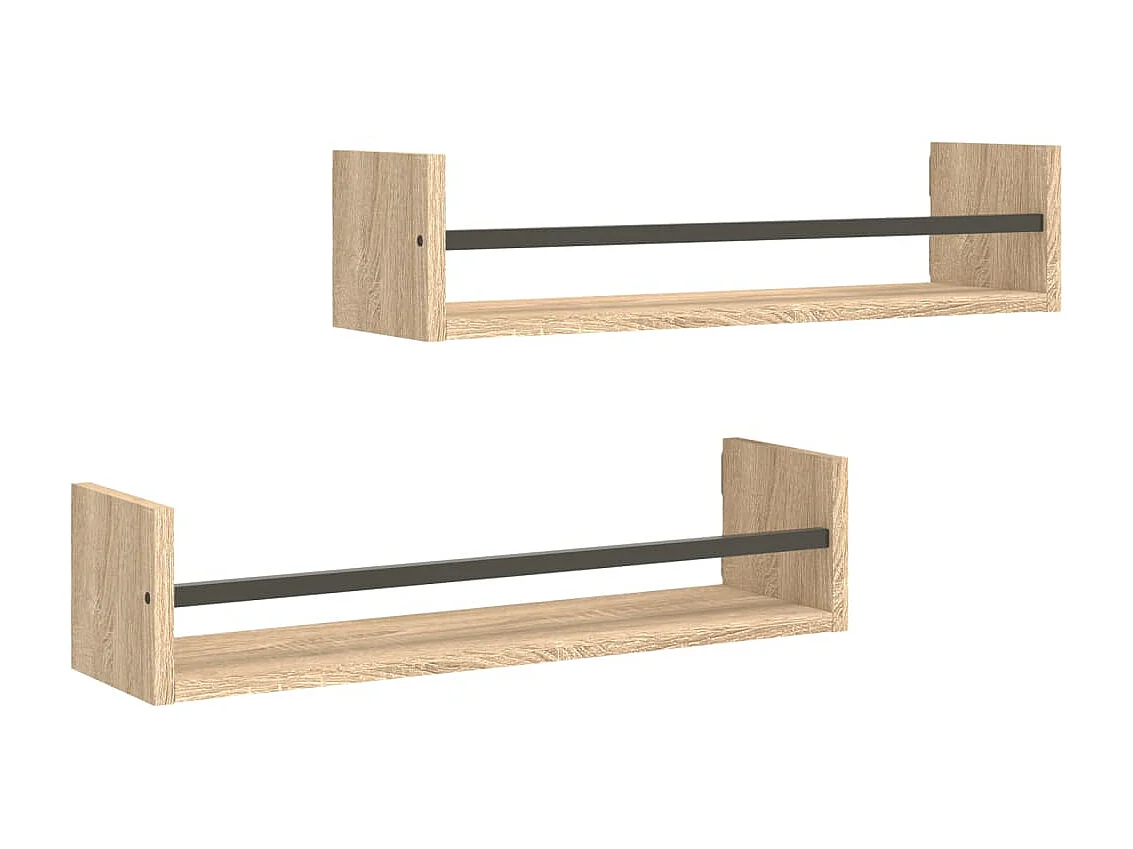 Étagères murales avec barres 2 pcs chêne sonoma 60x16x14 cm OFR13712 BonneVie Meuble