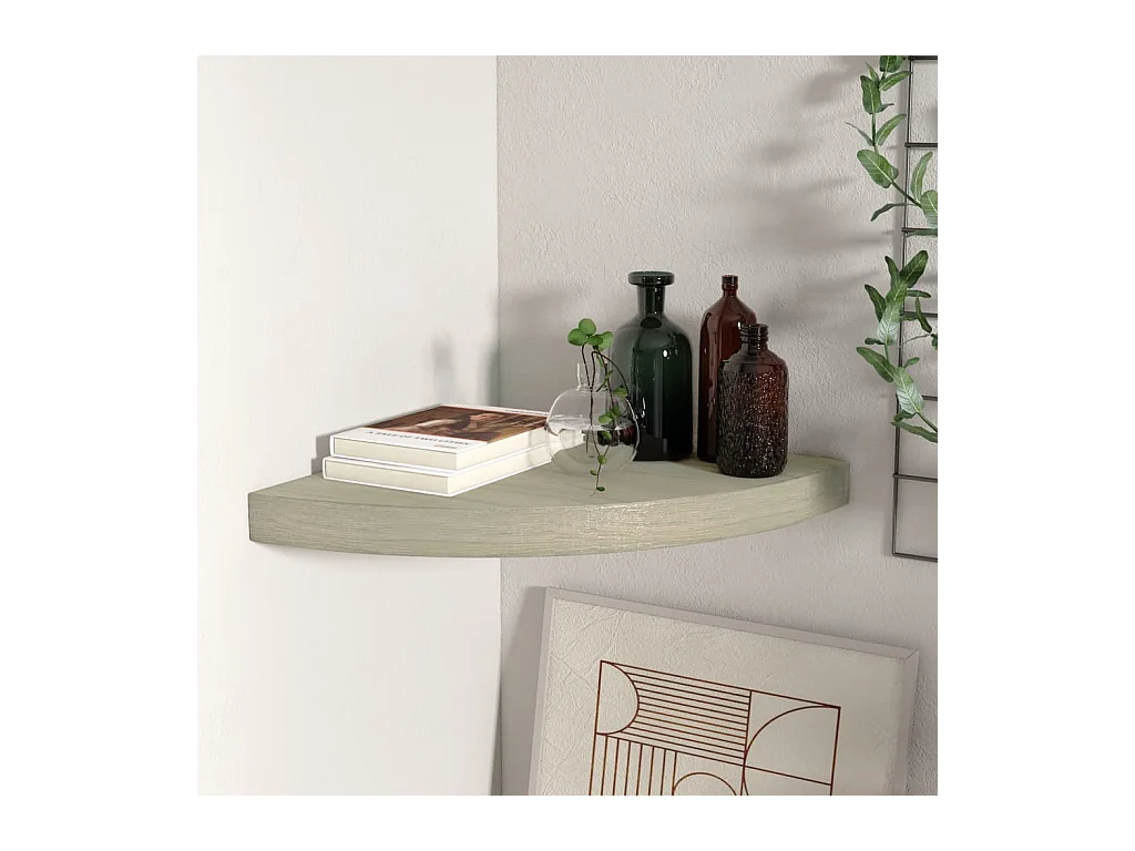Étagère d'angle murale chêne 35x35x3,8 cm MDF OFR17277 BonneVie Meuble