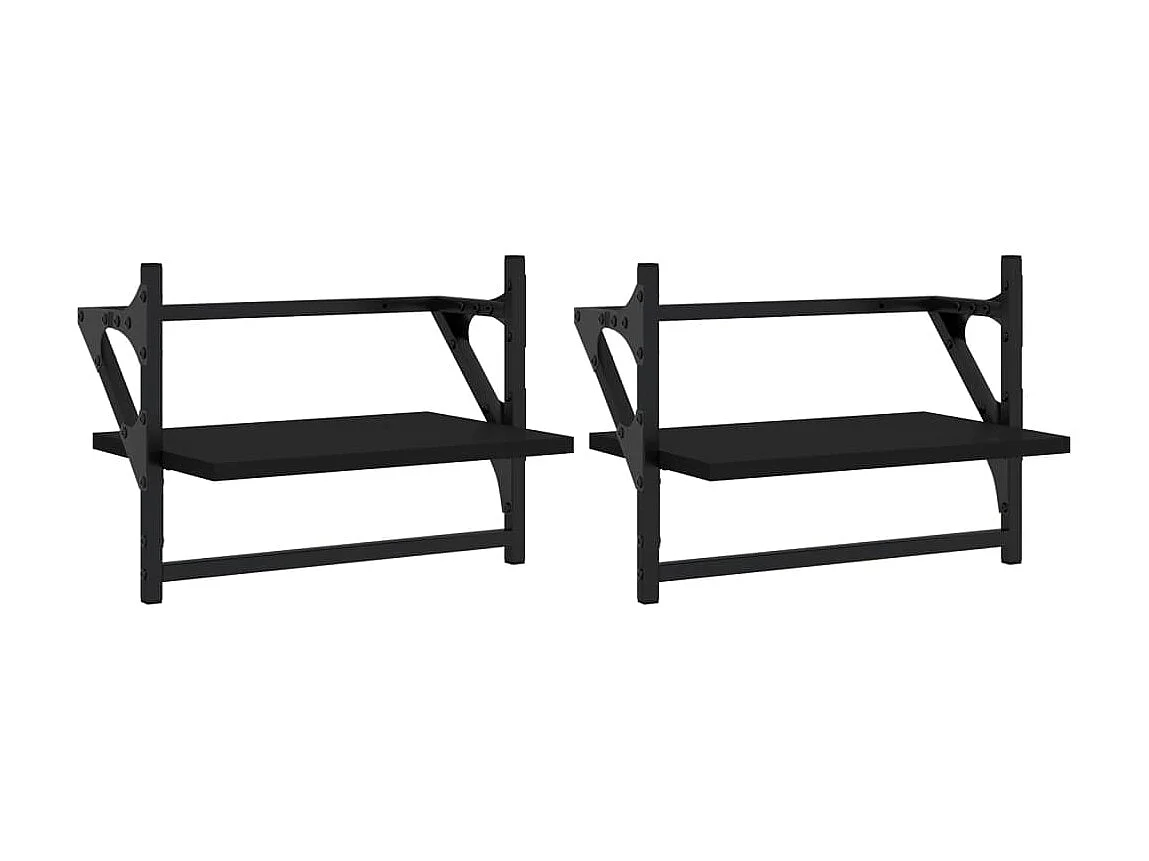 Étagères murales avec barres 2 pcs noir 40x25x30 cm OFR66059 BonneVie Meuble