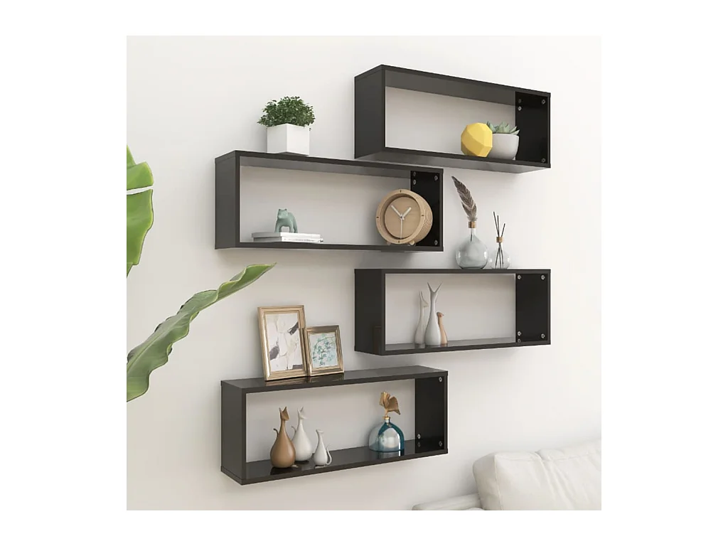 Étagères cube murales 4 pcs Noir 60x15x23 cm Aggloméré OFR76321 BonneVie Meuble