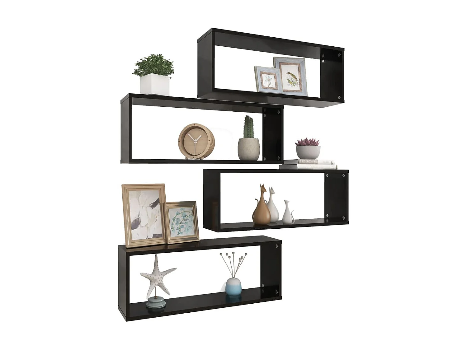 Estante cubo de pared 4 uds contrachapado negro 60x15x23 cm ES42944