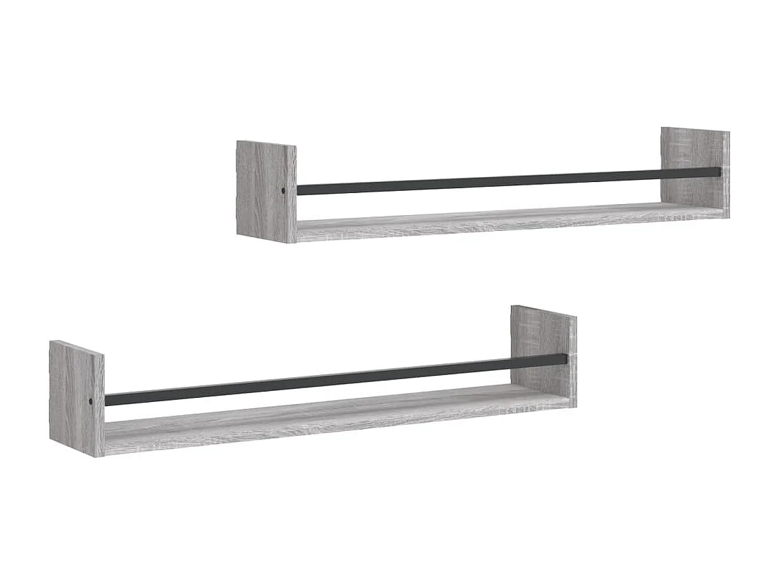 Wandschappen met stangen 2 st 80x16x14 cm grijs sonoma NL445343