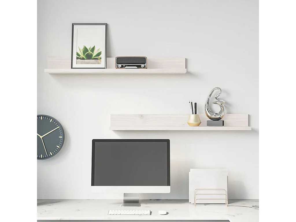 2 pcs Étagères murales Blanc 80x11x9 cm Bois de pin massif SDD73130 BonneVie Meuble