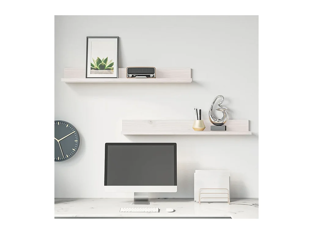 2 pcs Étagères murales Blanc 80x11x9 cm Bois de pin massif SDD73130 BonneVie Meuble