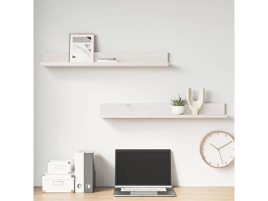 2 pcs Étagères murales Blanc 80x11x9 cm Bois de pin massif SDD73130 BonneVie Meuble