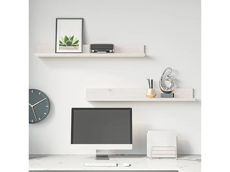 2 pcs Étagères murales Blanc 80x11x9 cm Bois de pin massif SDD73130 BonneVie Meuble