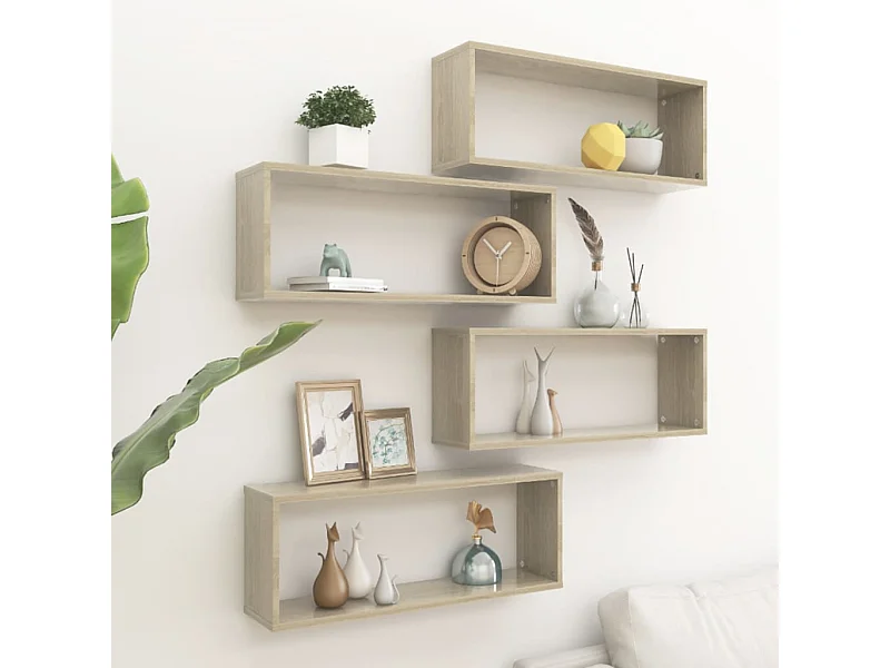 Wandschappen kubus 4 st 60x15x23 cm bewerkt hout sonoma eiken NL749003