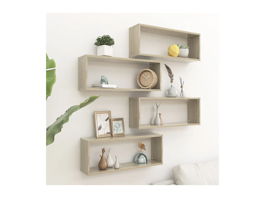Étagères cube murales 4 pcs Chêne sonoma 60x15x23 cm Aggloméré OFR99392 BonneVie Meuble