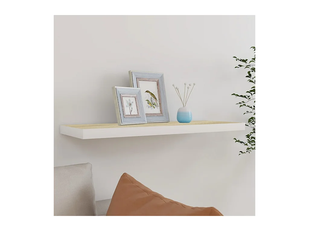 Étagère murale murale chêne et blanc 80x23,5x3,8 cm MDF OFR16536 BonneVie Meuble