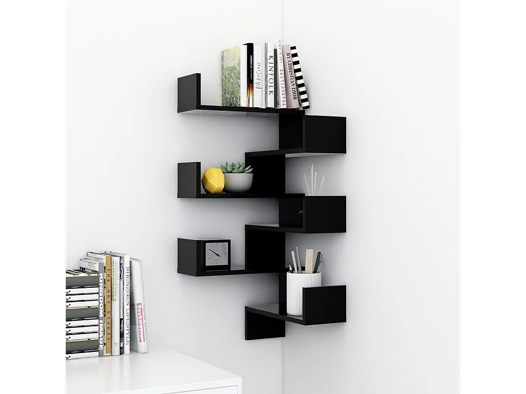 Estantes de esquina pared madera ingeniería negro 40x40x50 cm ES34034