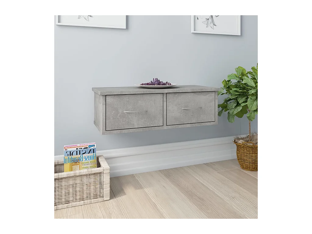 Étagère murale avec tiroirs Gris béton 60x26x18,5 cm Aggloméré OFR62527 BonneVie Meuble