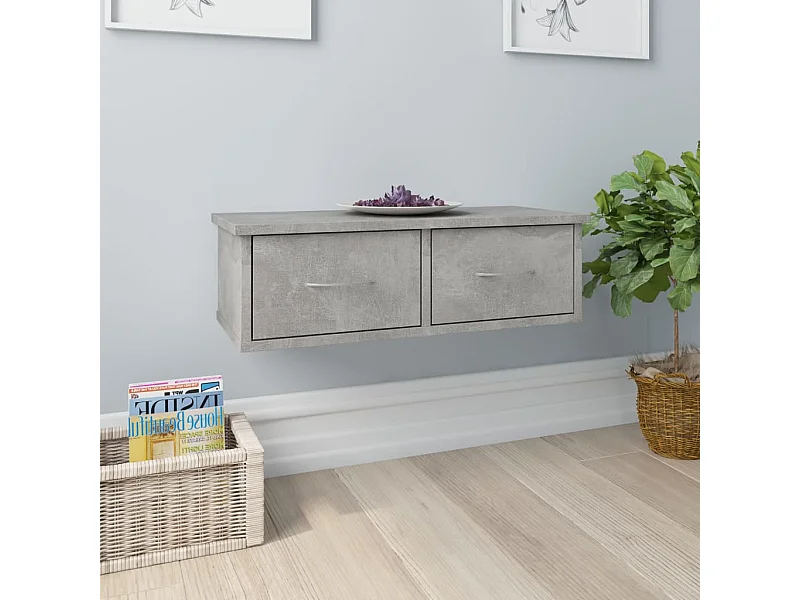 Étagère murale avec tiroirs Gris béton 60x26x18,5 cm Aggloméré OFR62527 BonneVie Meuble