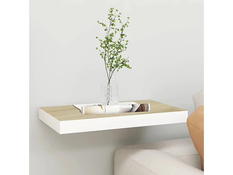 Étagère murale murale Chêne et blanc 40x23x3,8 cm MDF OFR68907 BonneVie Meuble