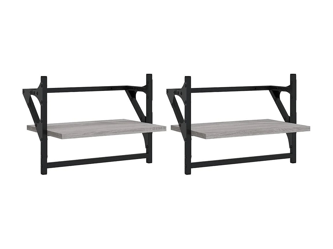 Étagères murales avec barres 2 pcs sonoma gris 40x25x30 cm OFR66266 BonneVie Meuble