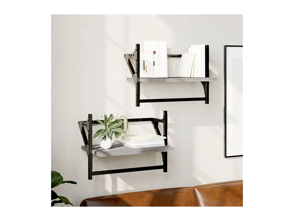 Étagères murales avec barres 2 pcs sonoma gris 40x25x30 cm OFR66266 BonneVie Meuble