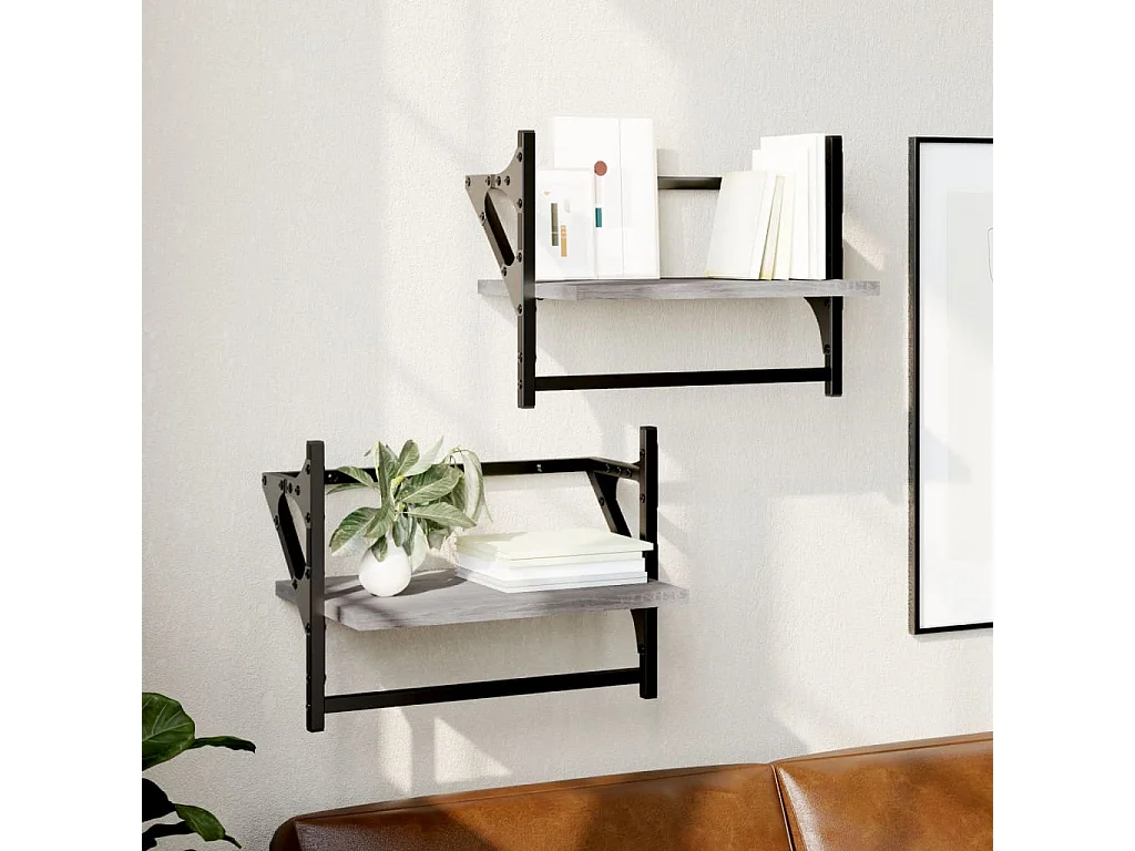 Étagères murales avec barres 2 pcs sonoma gris 40x25x30 cm OFR66266 BonneVie Meuble