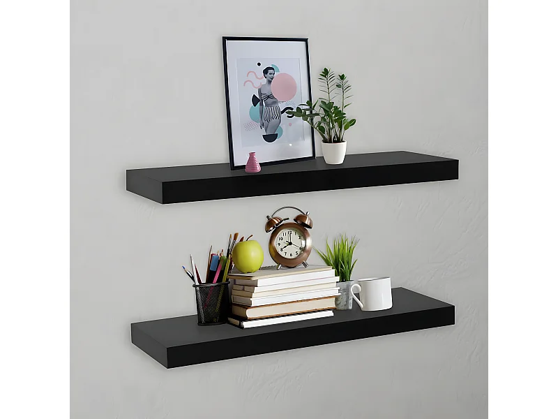 Estantes de pared de pared 2 unidades negro 60x20x3,8 cm ES21114