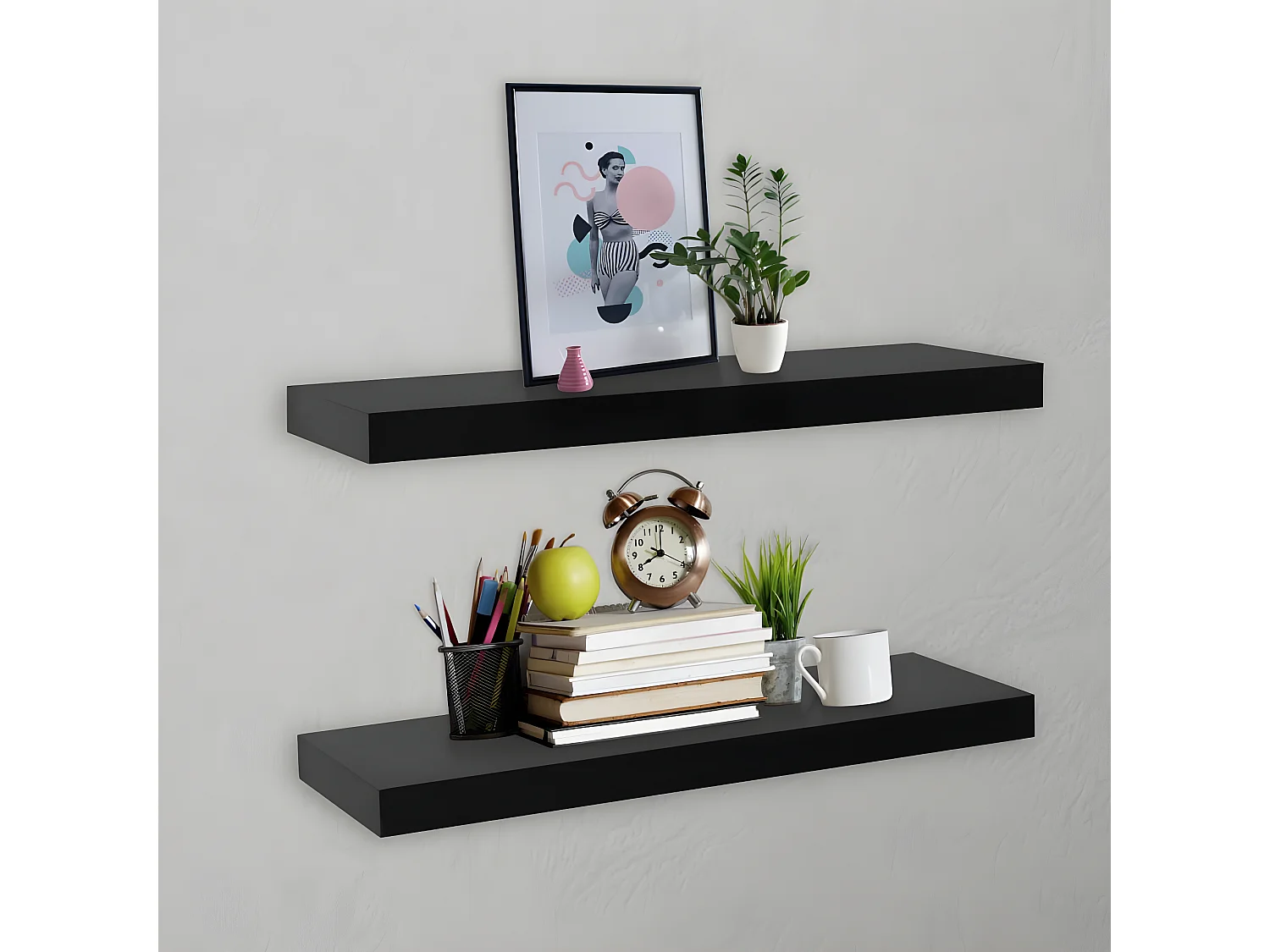 Étagères murales murales 2 pcs Noir 60x20x3,8 cm OFR13653 BonneVie Meuble