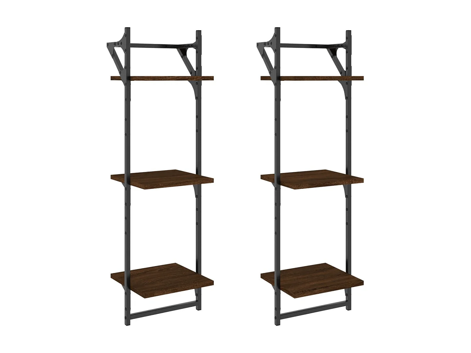 Wandschappen 3-laags met stangen 2 st 30x25x100 cm bruineiken NL145689