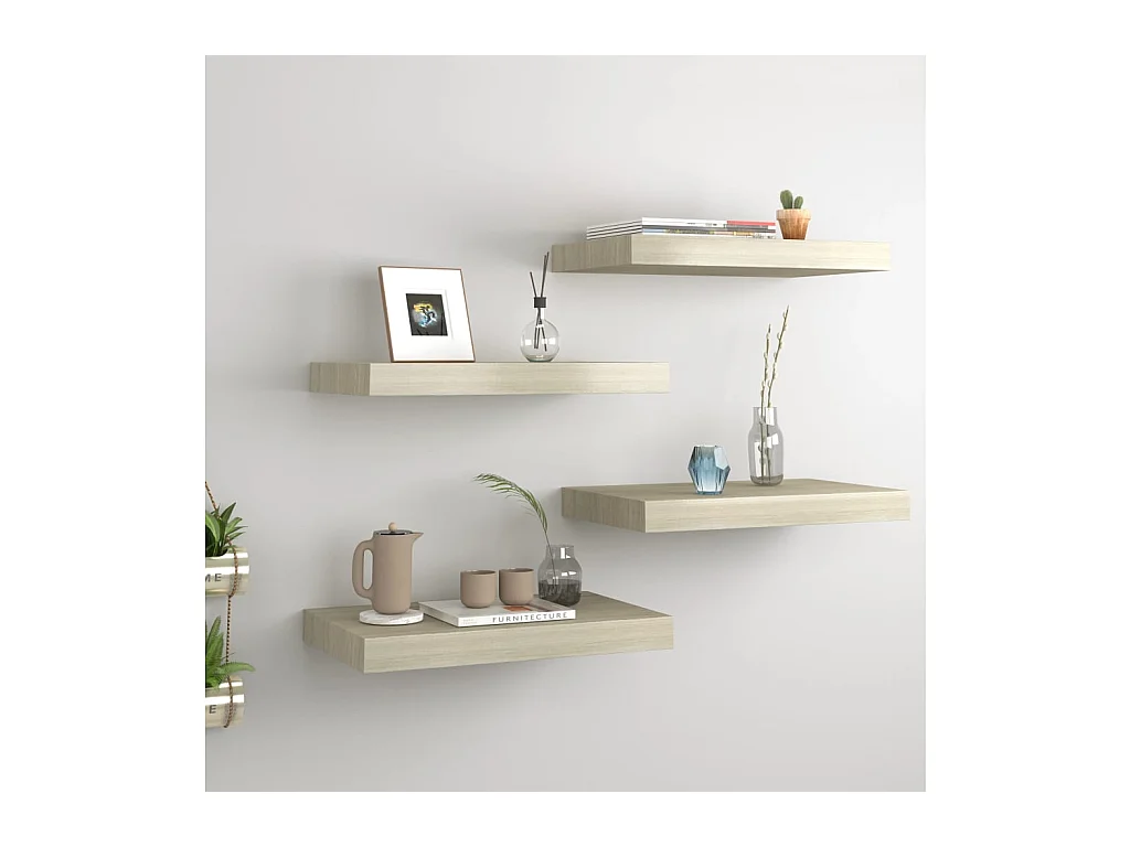 Étagères murales murales 4 pcs chêne 40x23x3,8 cm MDF OFR72180 BonneVie Meuble
