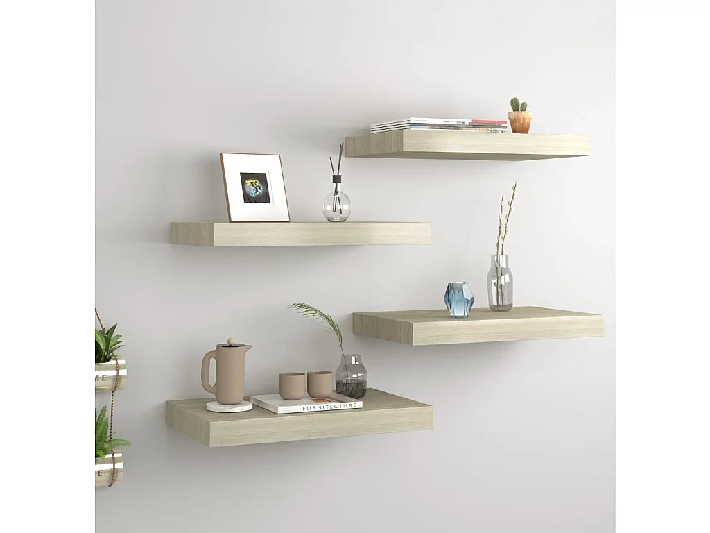 Étagères murales murales 4 pcs chêne 40x23x3,8 cm MDF OFR72180 BonneVie Meuble