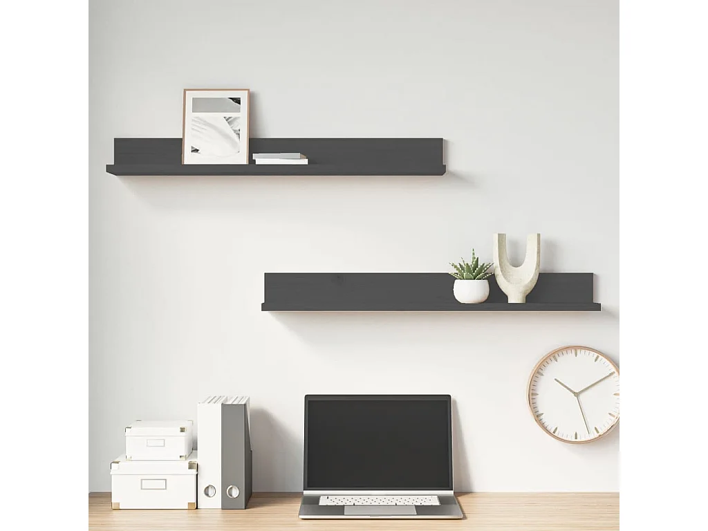 Étagères murales 2 pcs Gris 80x11x9 cm Bois de pin massif OFR33144 BonneVie Meuble