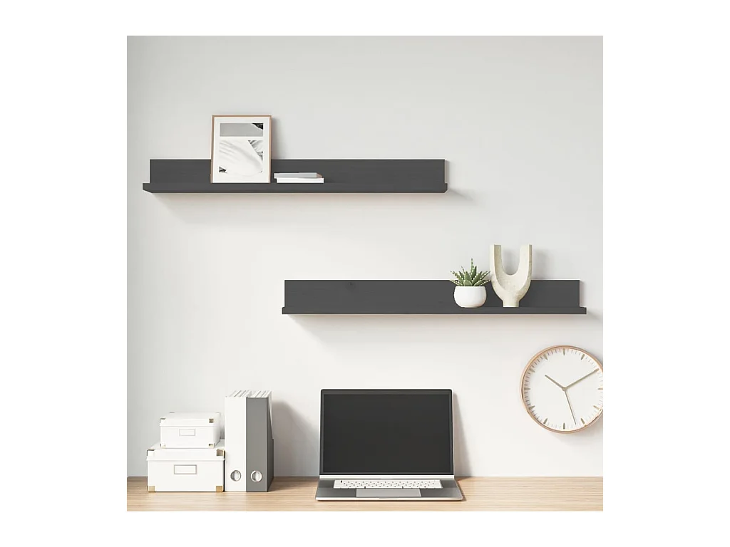 Wandkasten 2 st 80x11x9 cm massief grenenhout grijs NL113468