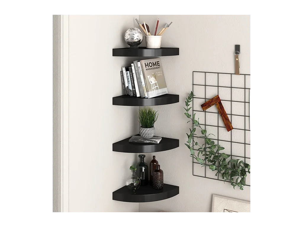 Étagères d'angle murales 4 pcs noir 25x25x3,8 cm MDF OFR86629 BonneVie Meuble
