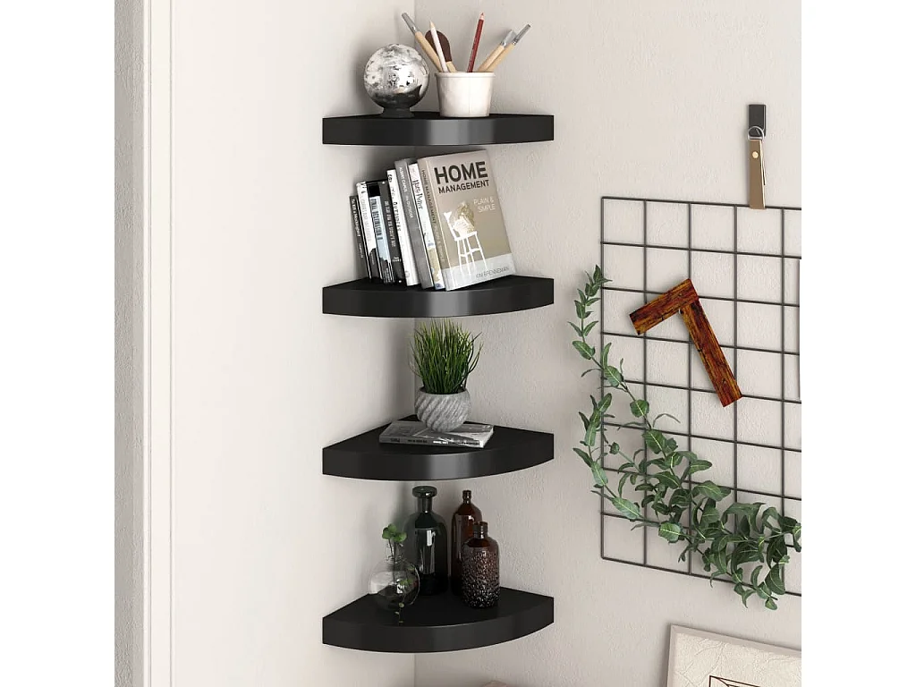 Prateleiras de canto suspensas 4 pcs 25x25x3,8cm MDF preto PT763238