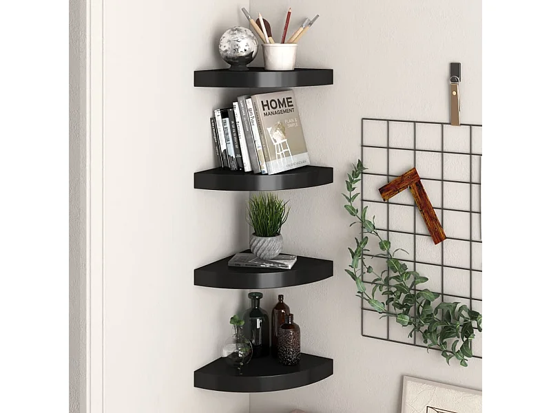 Étagères d'angle murales 4 pcs noir 25x25x3,8 cm MDF OFR86629 BonneVie Meuble